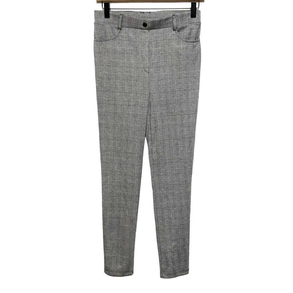 Potter's Pot Womens Check Plaid Skinny Pull On Ankle Pants Size S Gray Trousers